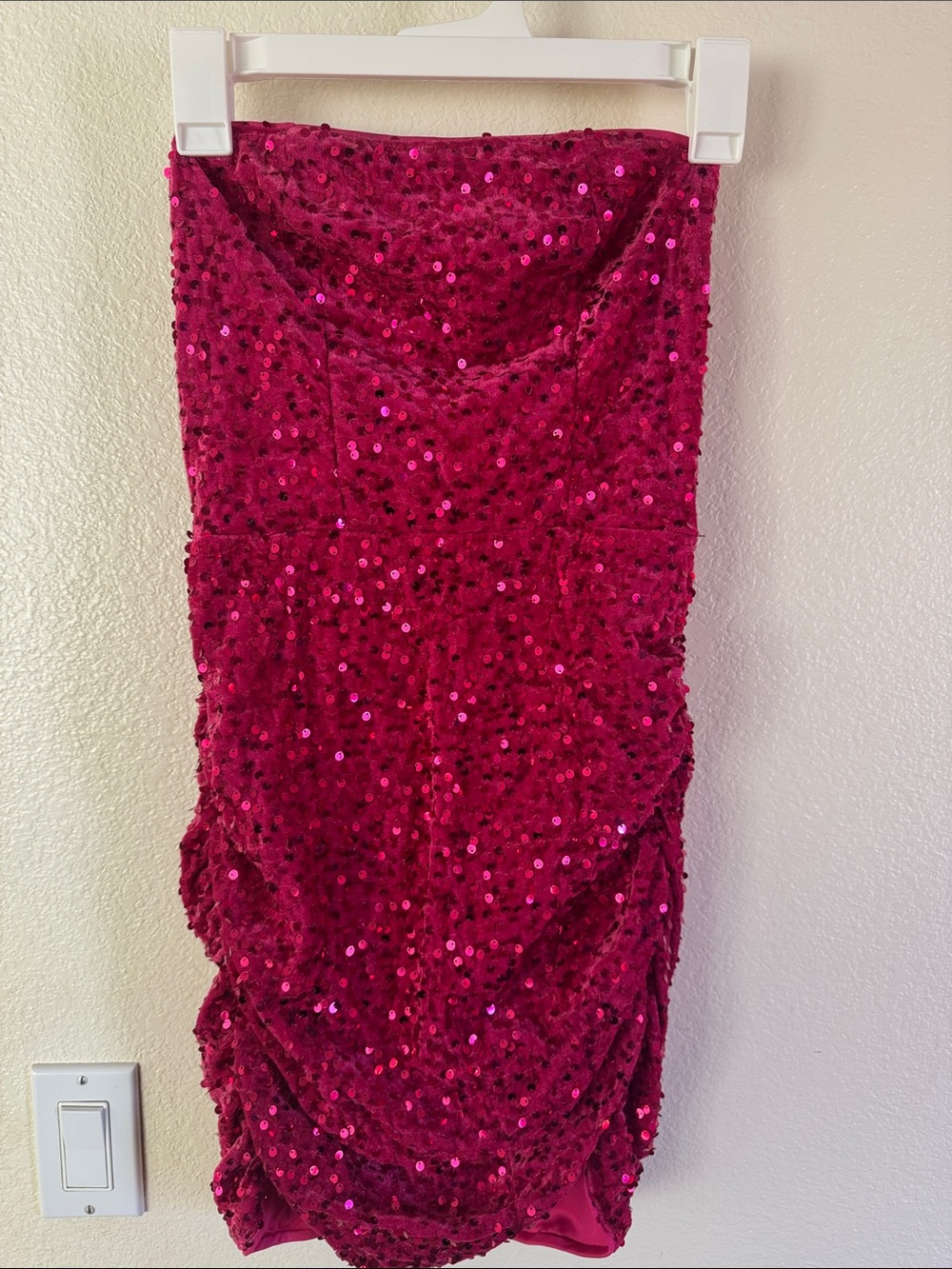 SHEIN Hot Pink Sequin Strapless Mini Dress